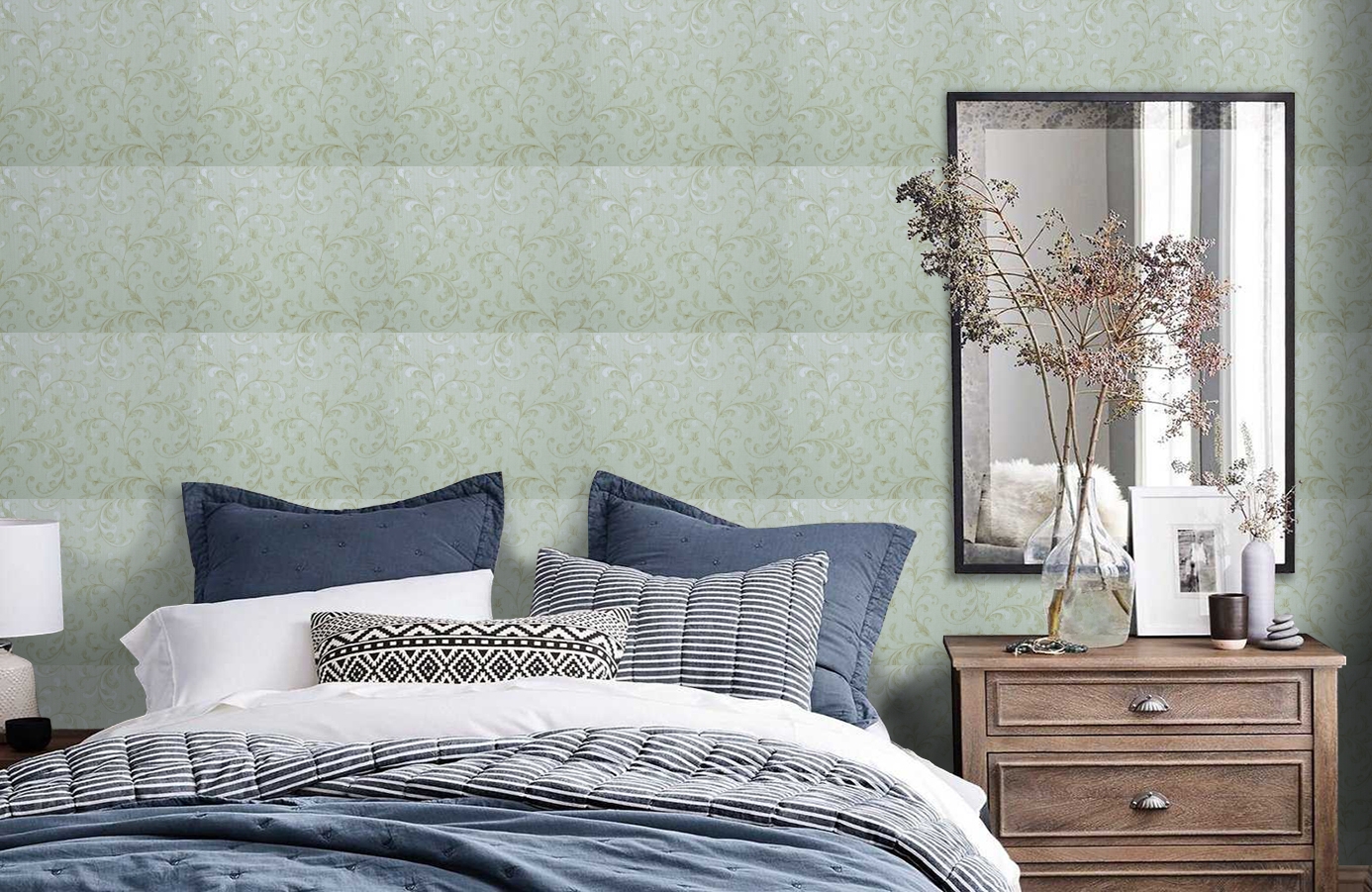 Обои 6550-1 фото в интерьере спальни