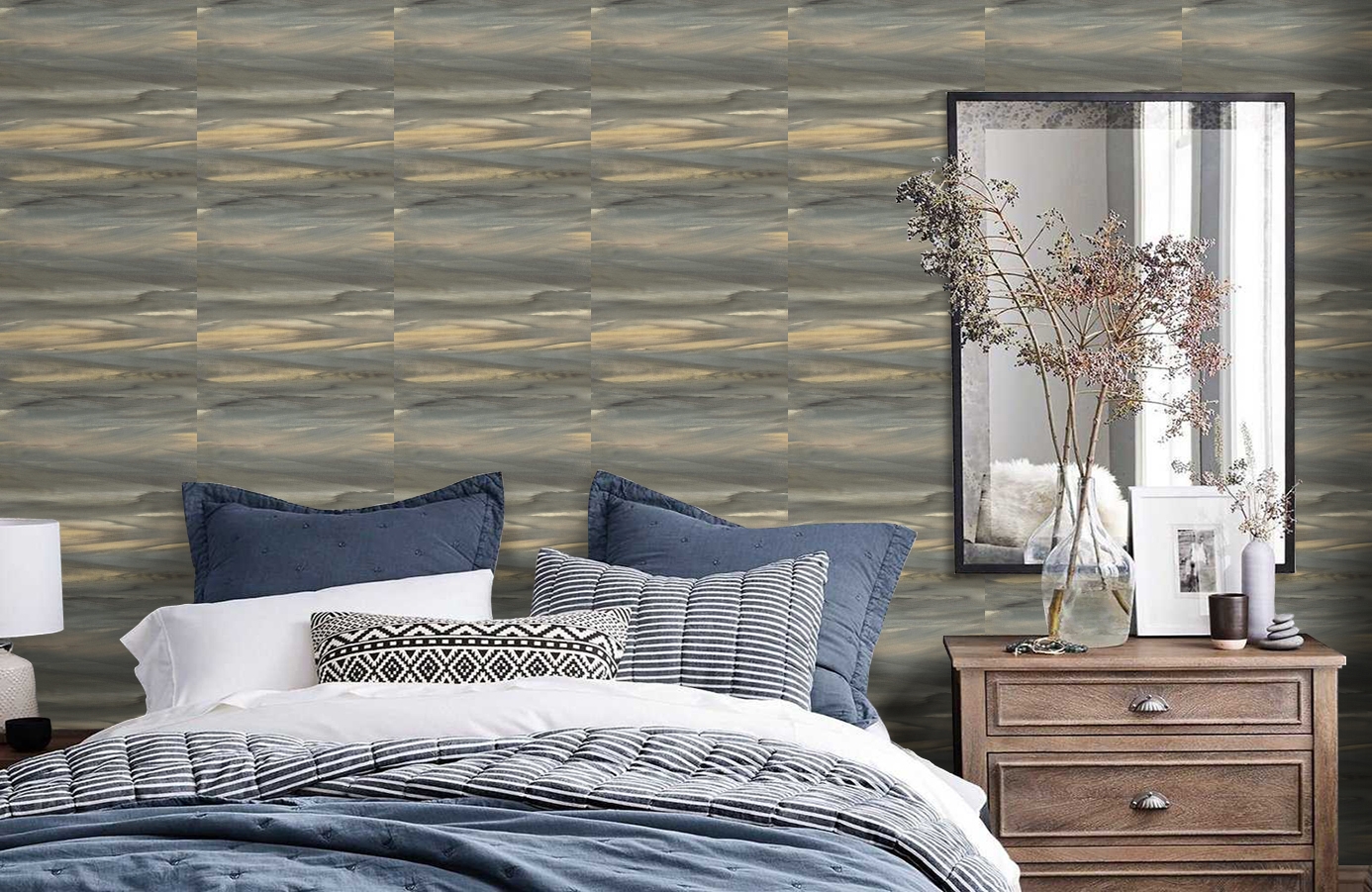 Обои AH40200 фото в интерьере спальни