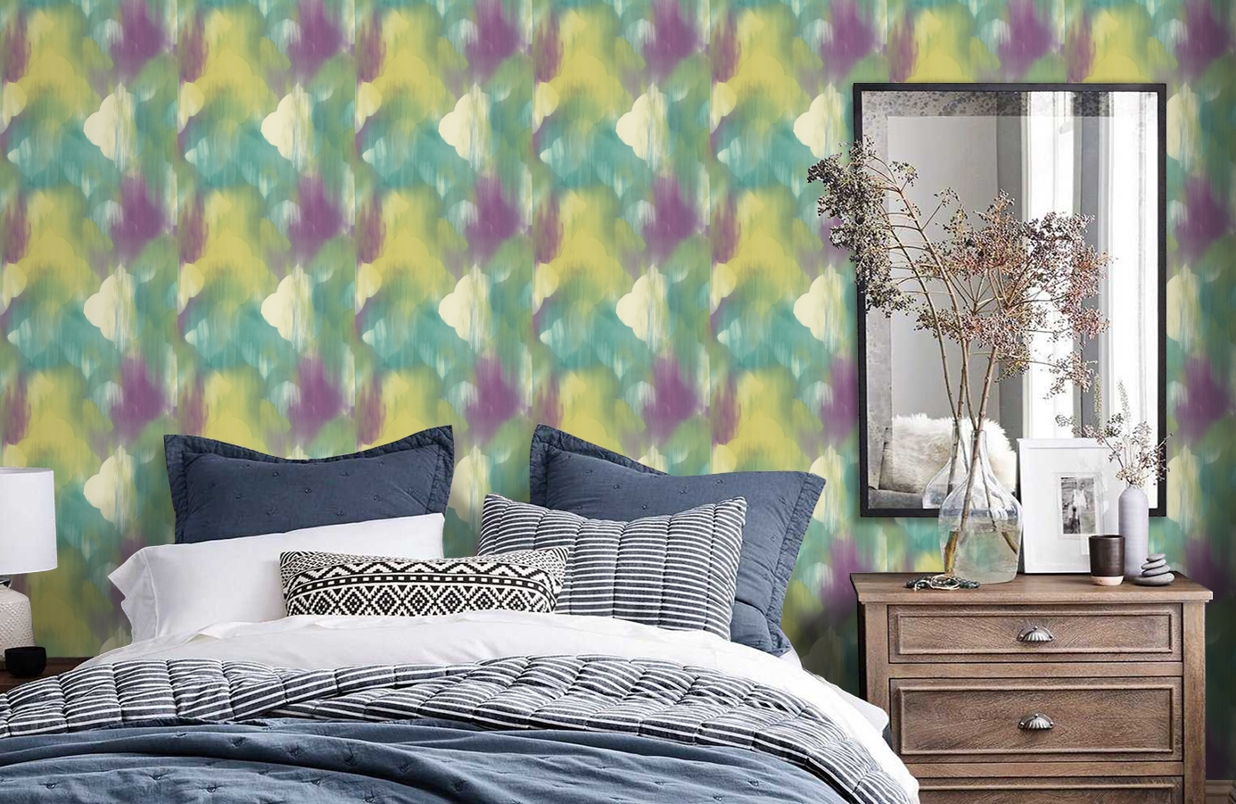 Обои AH40309 фото в интерьере спальни