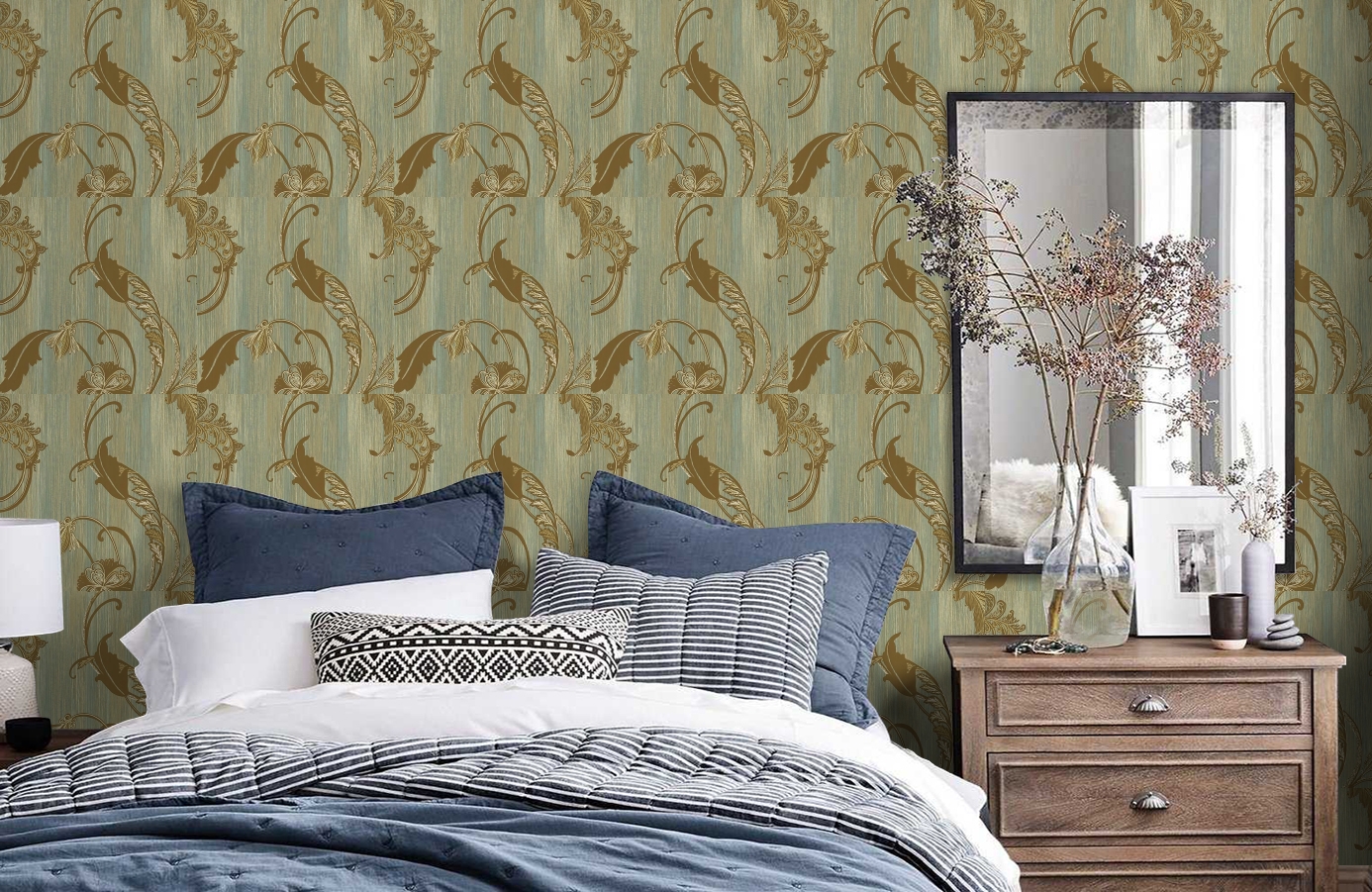 Обои DV40504 фото в интерьере спальни