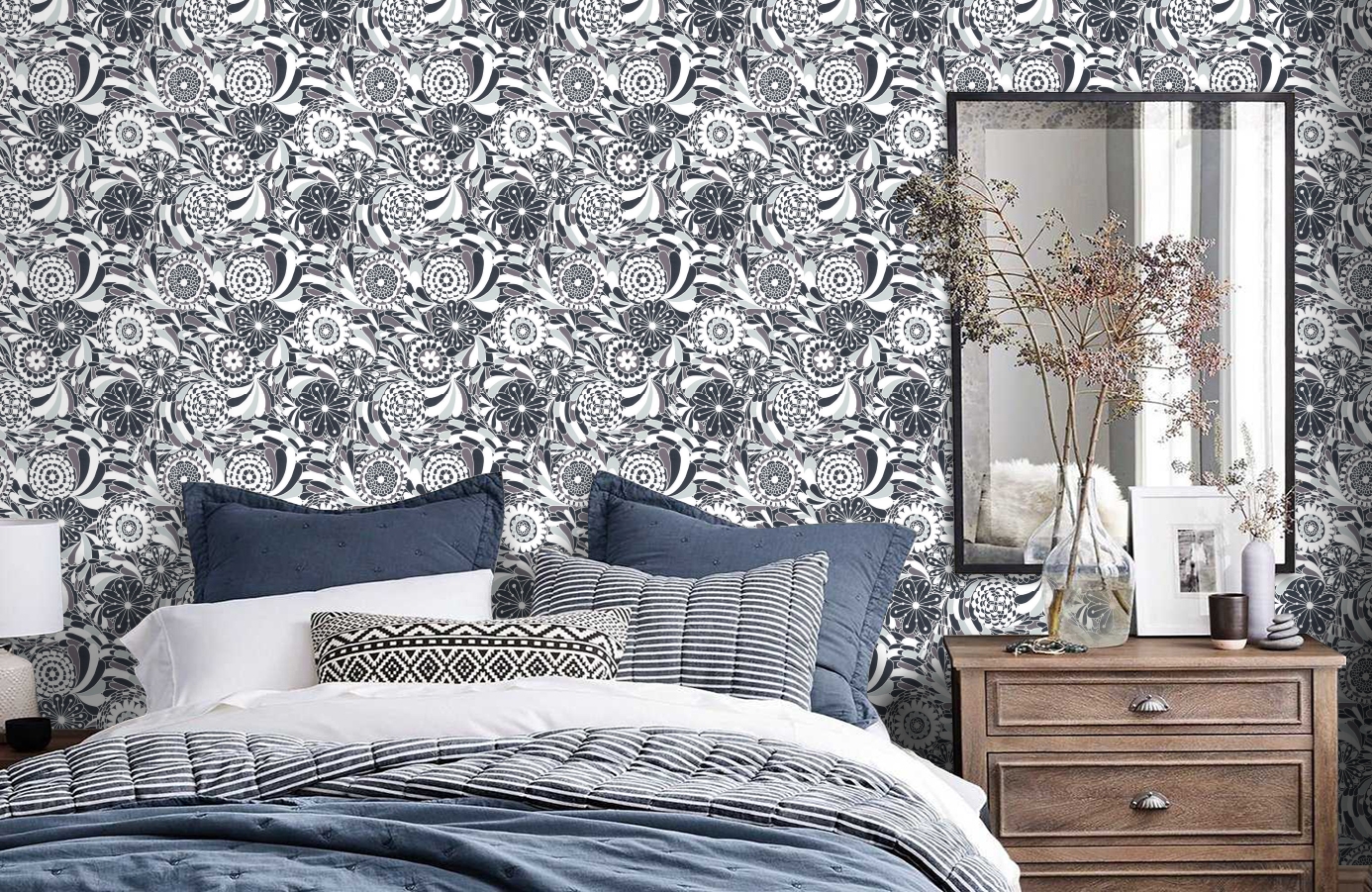 Обои 2005-1 фото в интерьере спальни