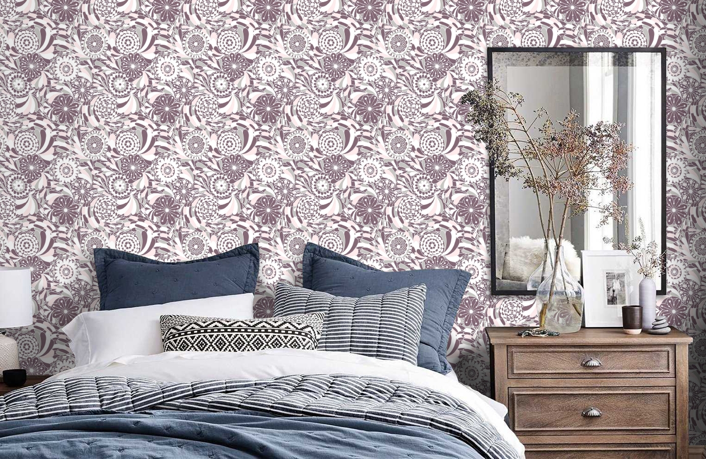 Обои 2005-3 фото в интерьере спальни