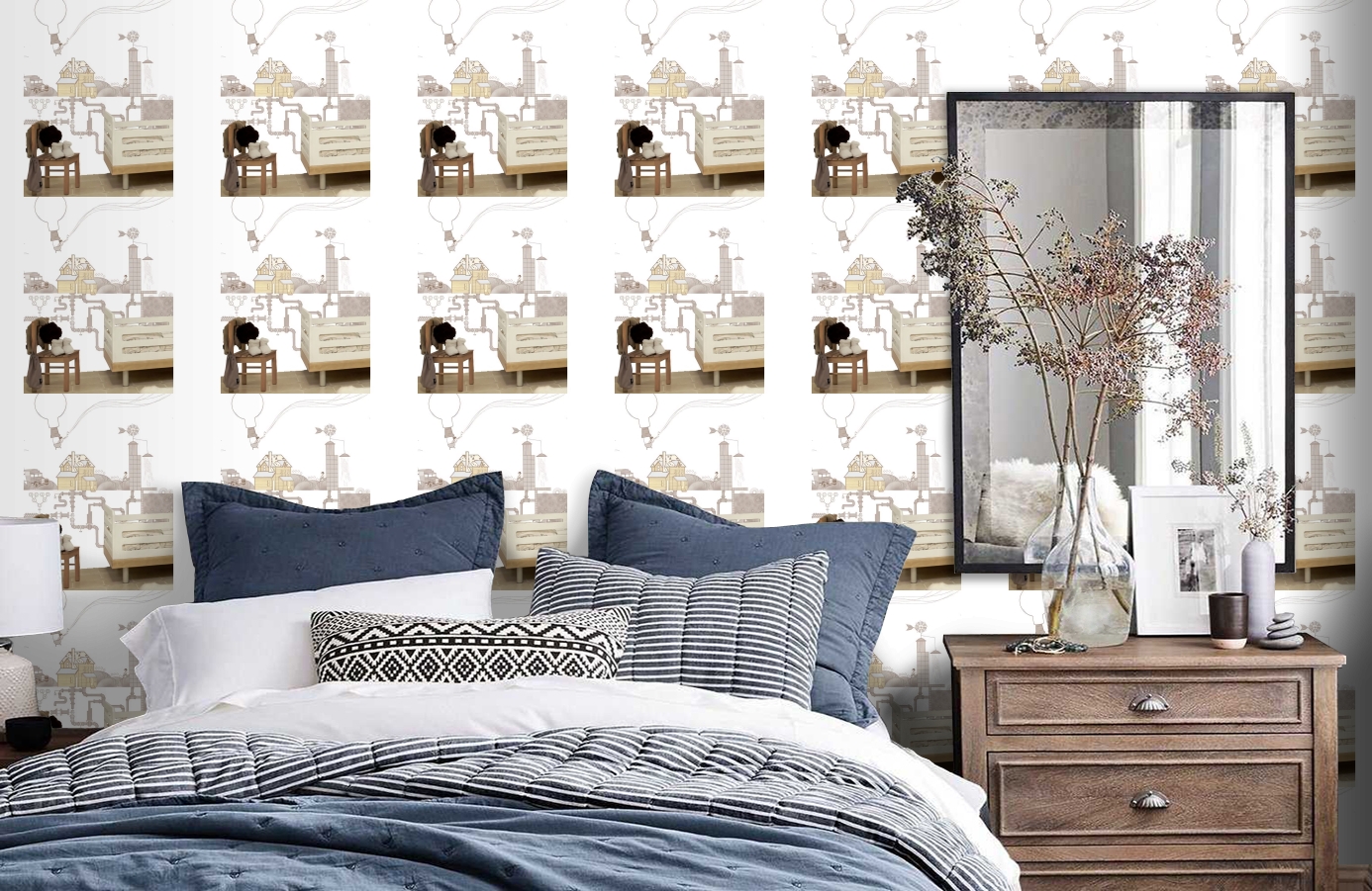 Обои M1003-1 фото в интерьере спальни