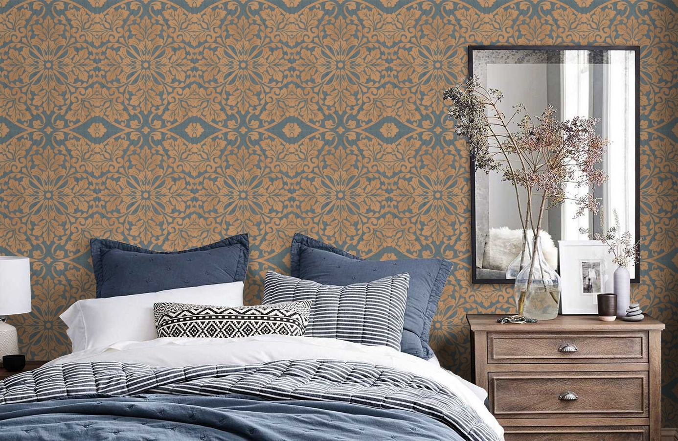 Обои МТ81402 фото в интерьере спальни