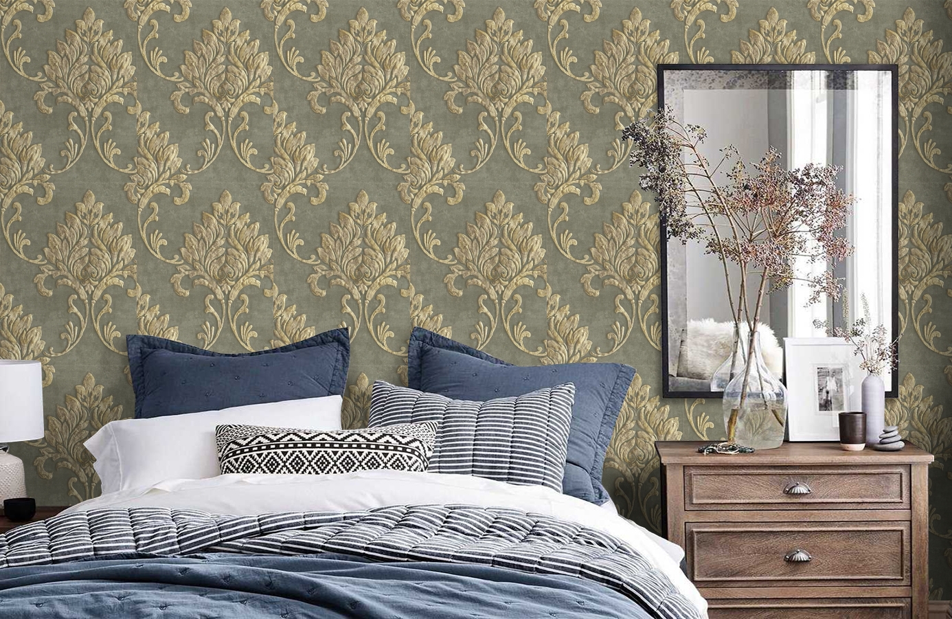 Обои МТ81605 фото в интерьере спальни