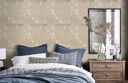 Обои Crackle Linen PE02 фото в интерьере спальни превью