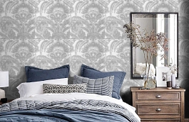 Обои Kew Neutral фото в интерьере спальни превью