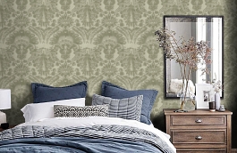 Обои Kew Red фото в интерьере спальни превью