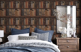 Обои Library B Leather фото в интерьере спальни превью
