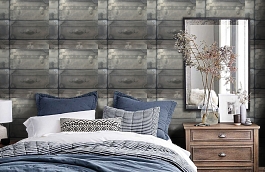 Обои Luggage Gunmetal LU01 фото в интерьере спальни превью