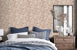 Обои Aviary Toile Rouge фото в интерьере спальни превью
