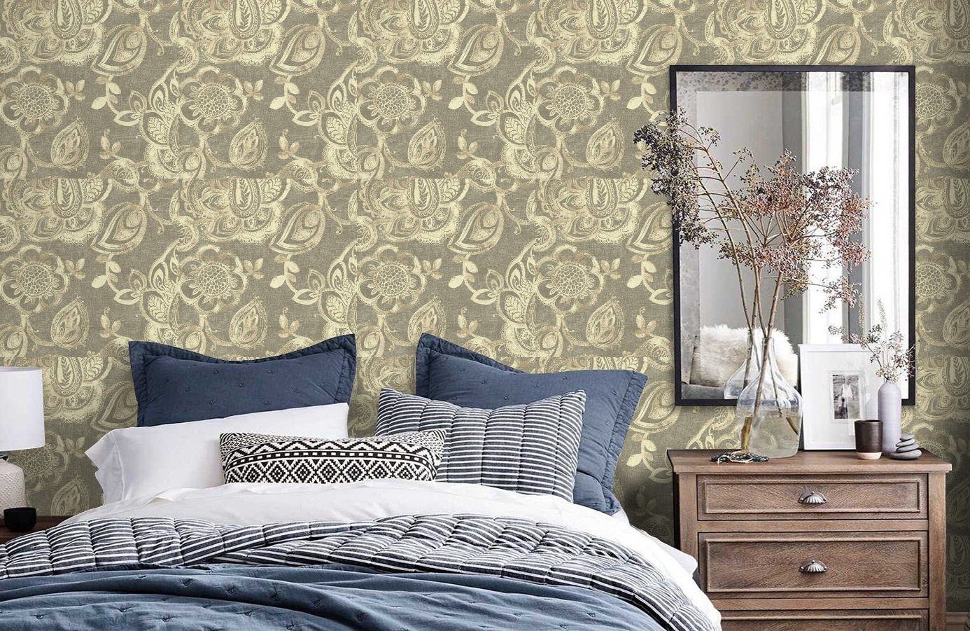 Обои DV40408 фото в интерьере спальни