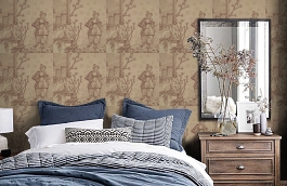 Обои Chinesetoile-Beijingbrown фото в интерьере спальни превью