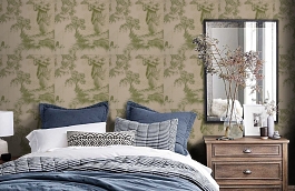 Обои Chinesetoile-Lotusgreen-W фото в интерьере спальни превью