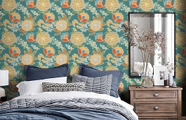 Обои T13009 фото в интерьере спальни превью