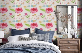 Обои W16.0001.W01 BIRDS.410 W- фото в интерьере спальни превью