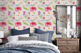 Обои W16.0002.W01 BIRDS.411 W- фото в интерьере спальни превью