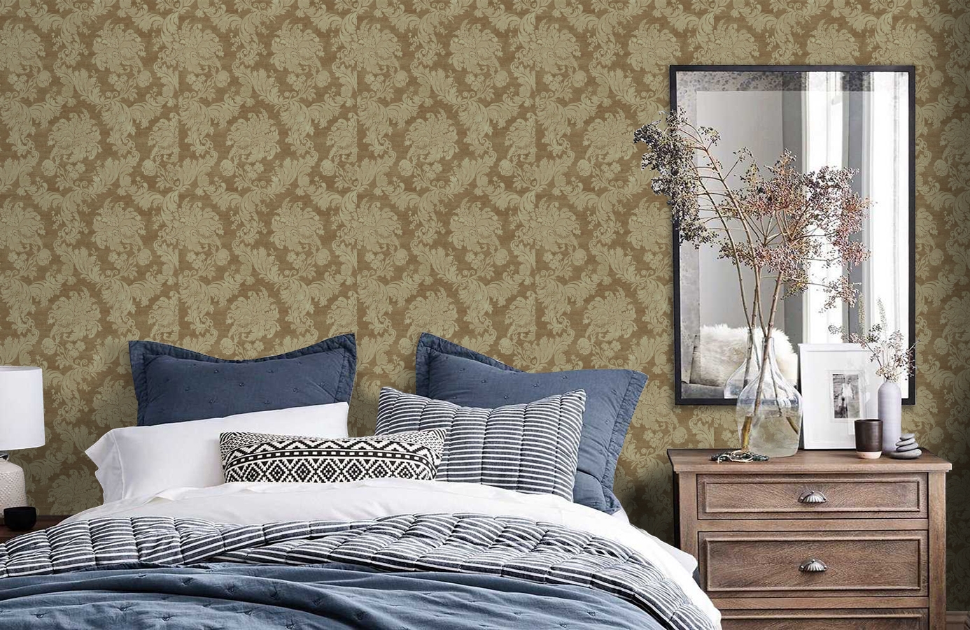 Обои EW6754 фото в интерьере спальни