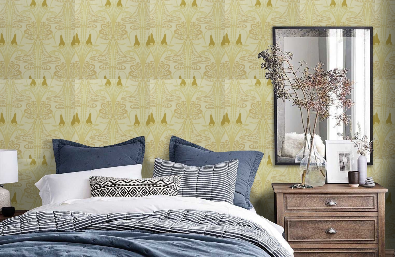 Обои 9720E2 фото в интерьере спальни