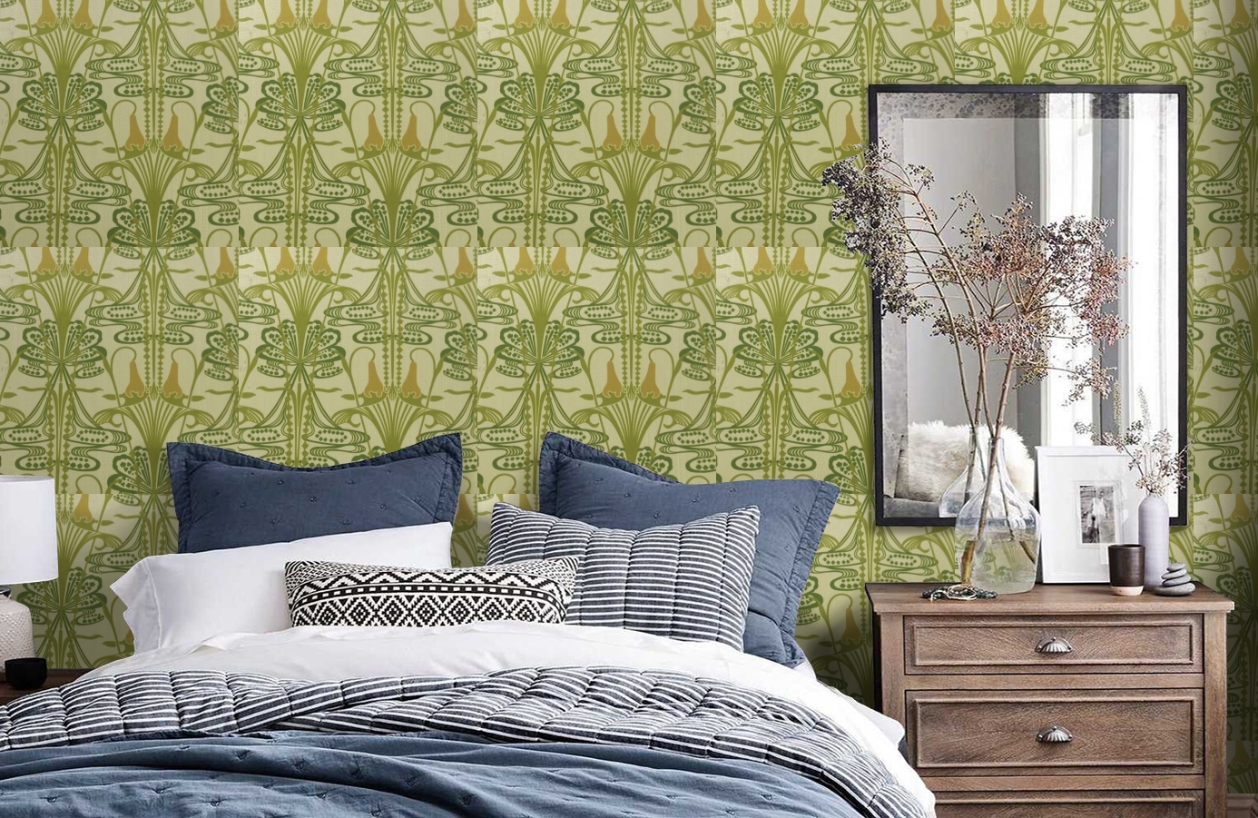 Обои 9720V1 фото в интерьере спальни