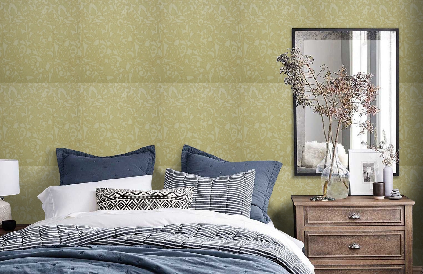 Обои 9730E1 фото в интерьере спальни