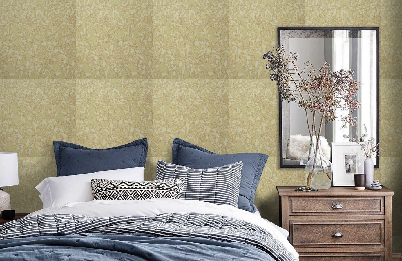 Обои 9730M2 фото в интерьере спальни