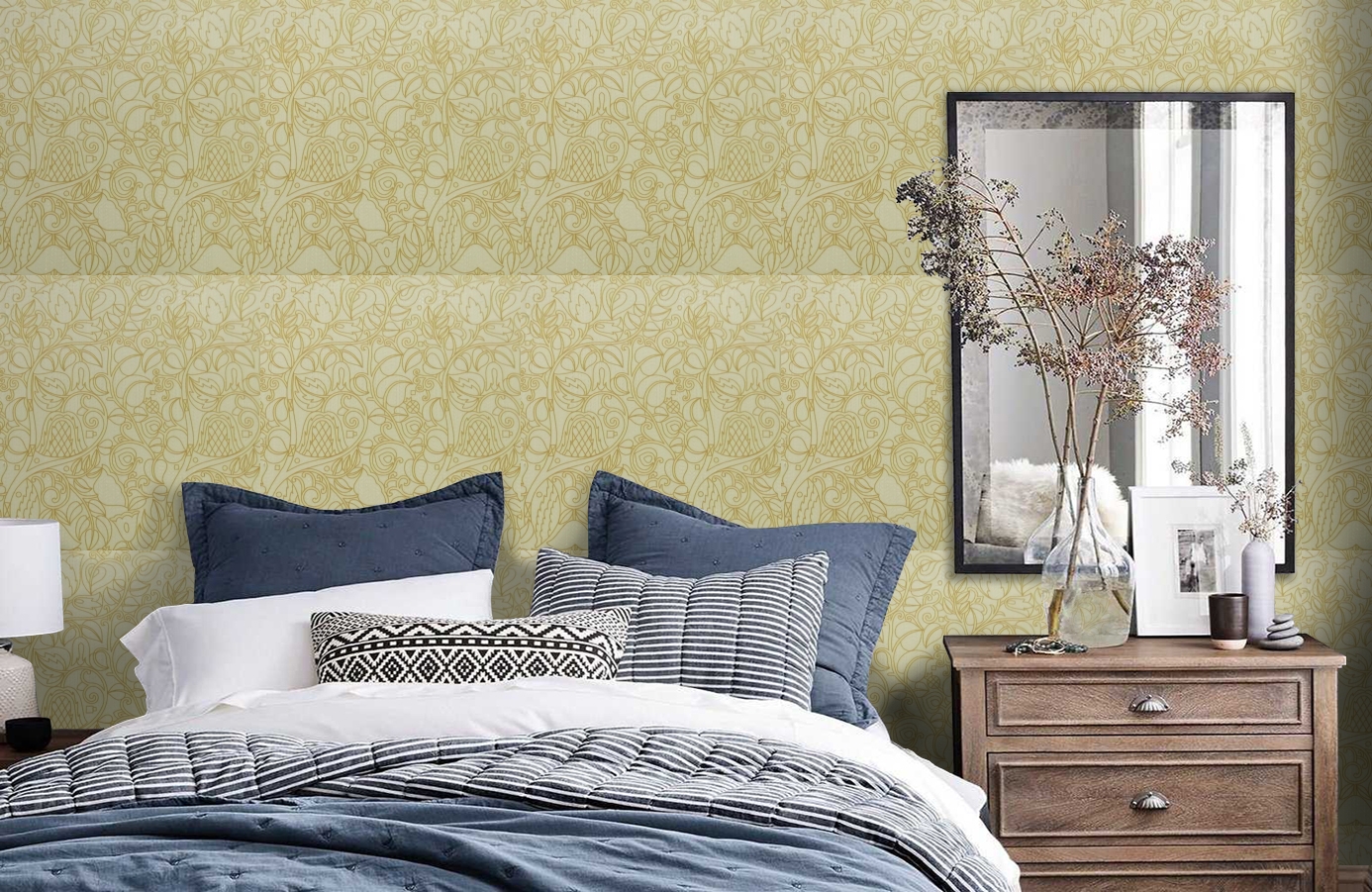 Обои 9730W00 фото в интерьере спальни