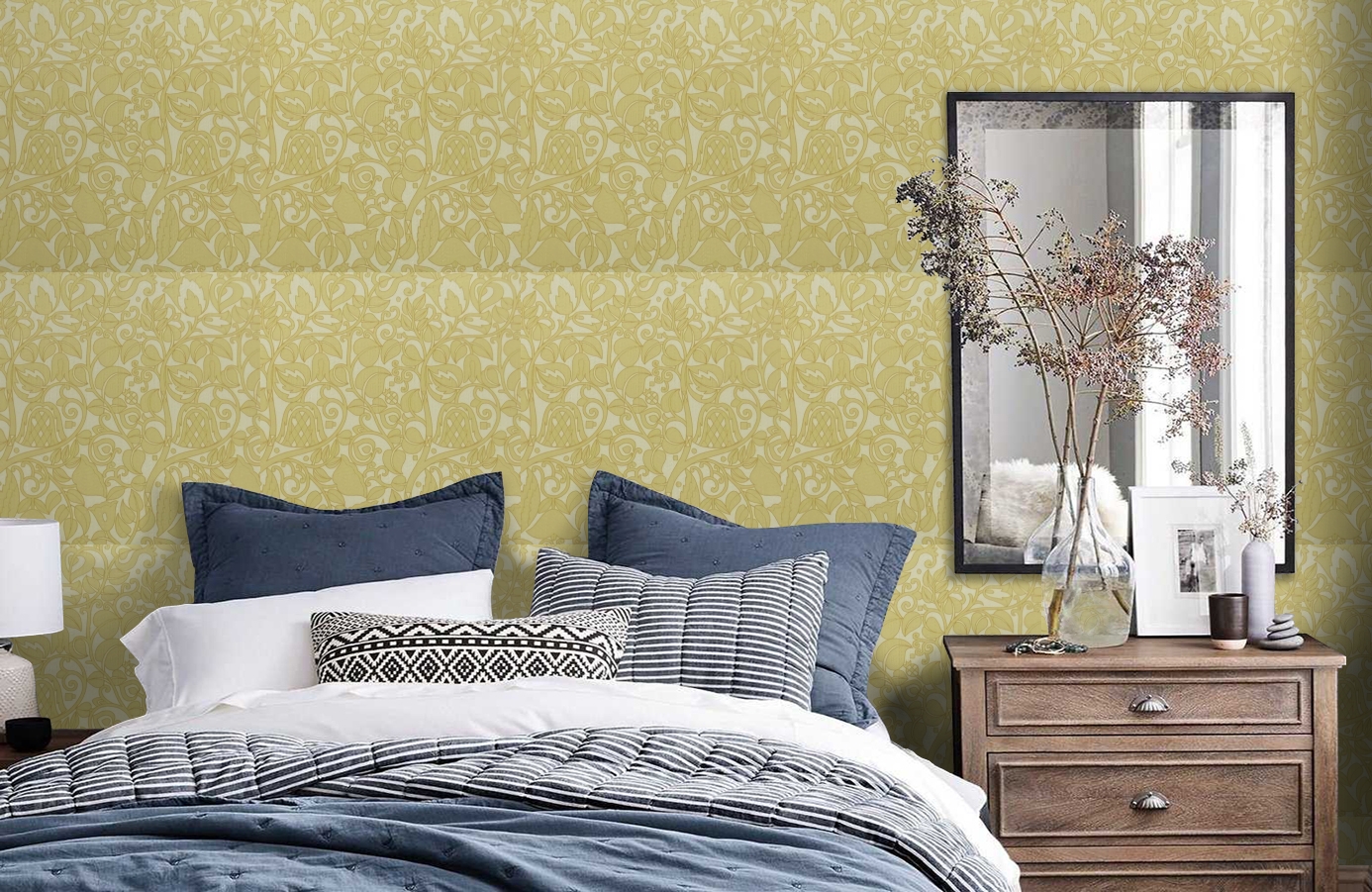 Обои 9730Y1 фото в интерьере спальни