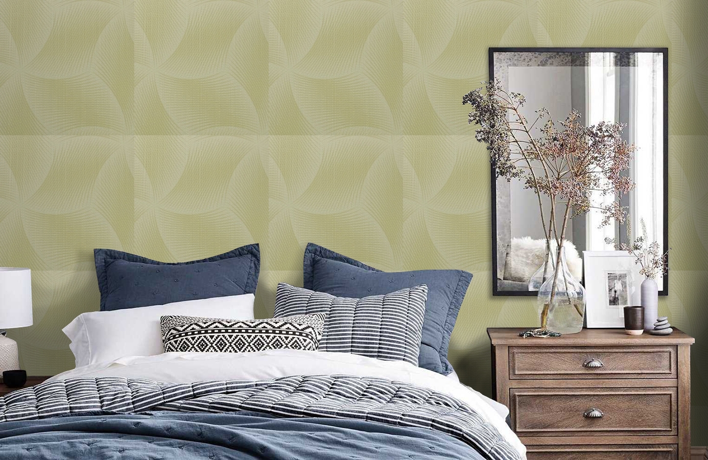 Обои 9750W00 фото в интерьере спальни