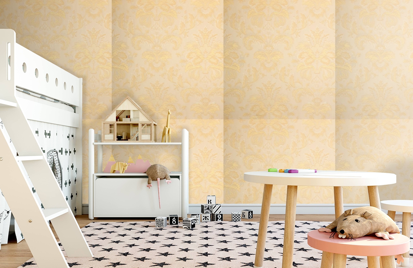 Обои Bergamo Honey-103 фото в интерьере детская