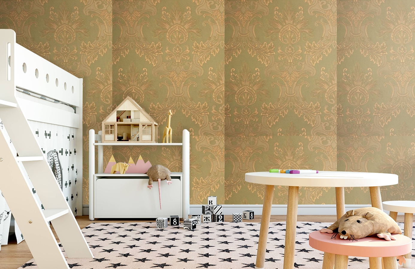 Обои Milano Olive-221 фото в интерьере детская