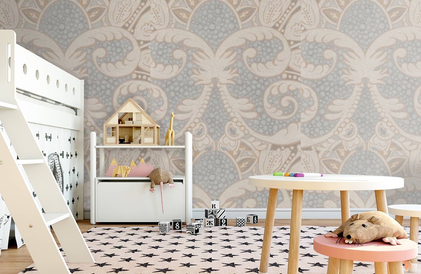 Обои Rococo Metallic 1 фото в интерьере детская