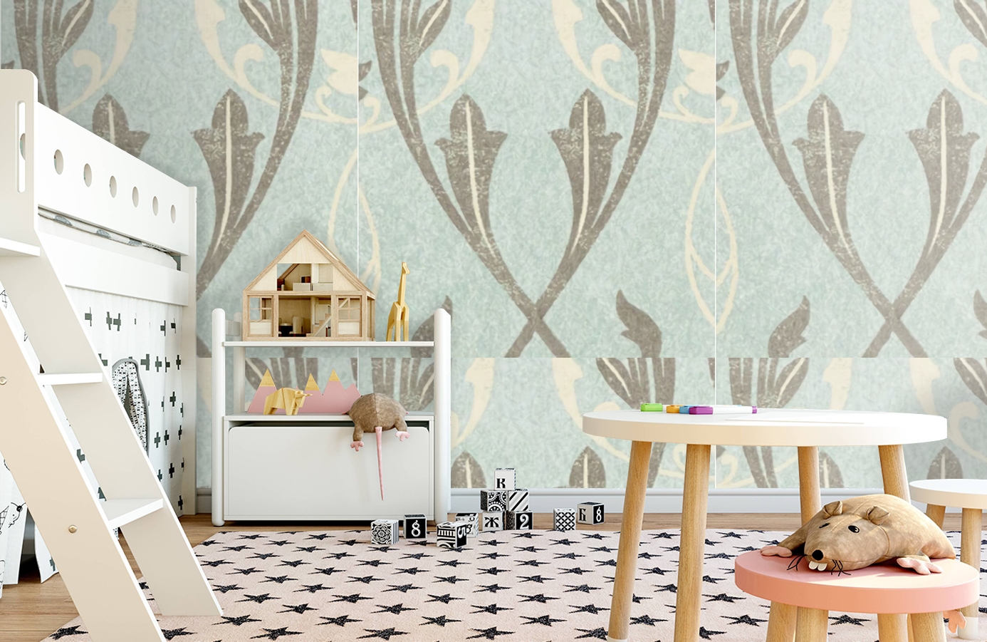 Обои Chateau-Powderblue-Wpcw18 фото в интерьере детская