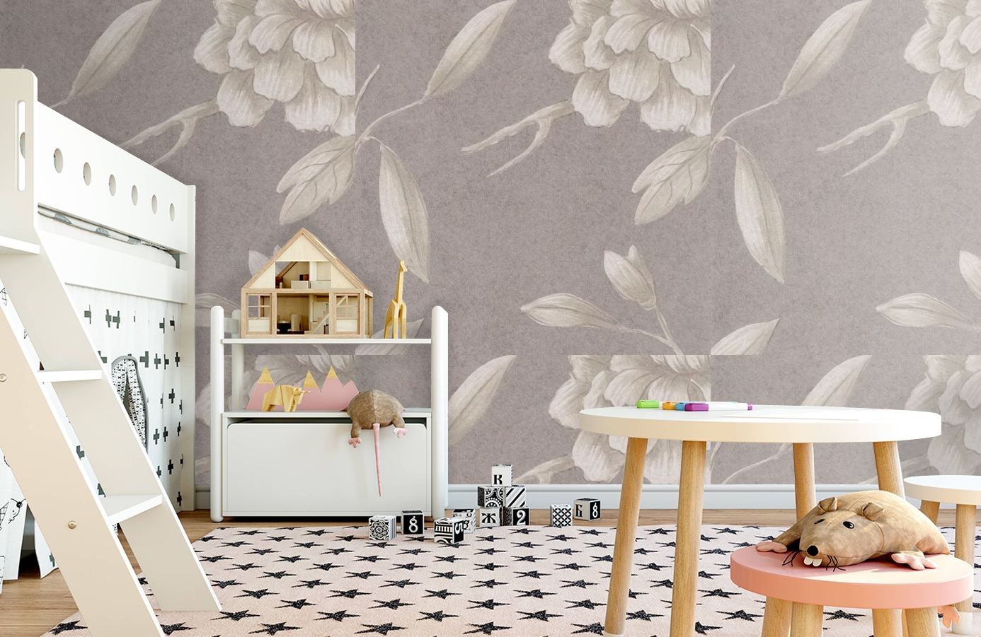 Обои Jasper Peony Metallic 3 фото в интерьере детская