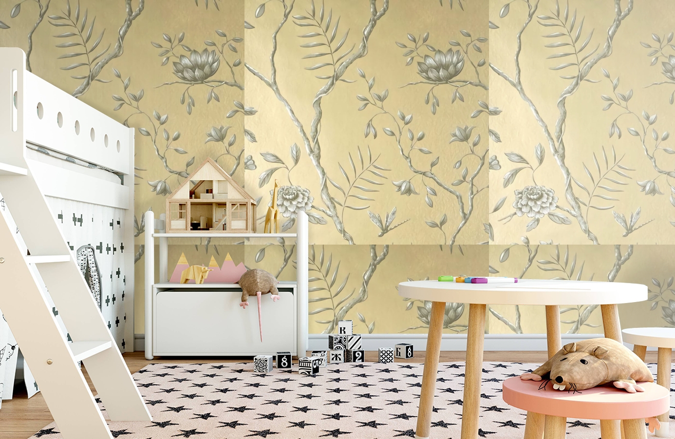 Обои Jasper Peony Metallic фото в интерьере детская