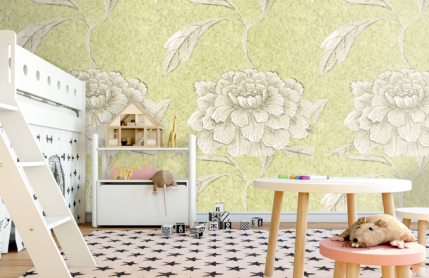 Обои Jasperpeony-Celadon-Wpcw1 фото в интерьере детская