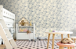 Обои Aviary Toile Indigo Fabri фото в интерьере детская превью