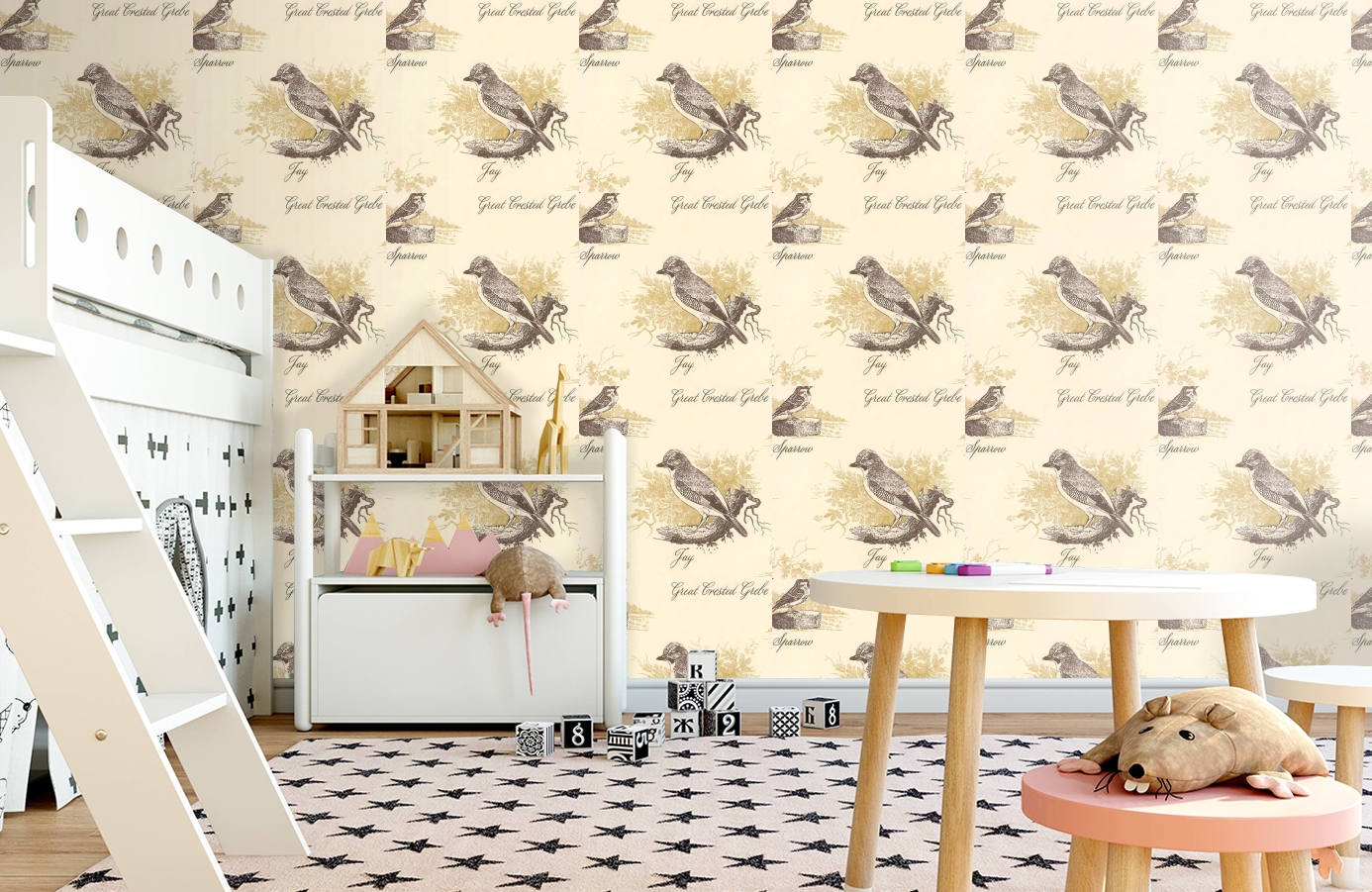 Обои Bewickbirds-Gorse-Wpcw116 фото в интерьере детская