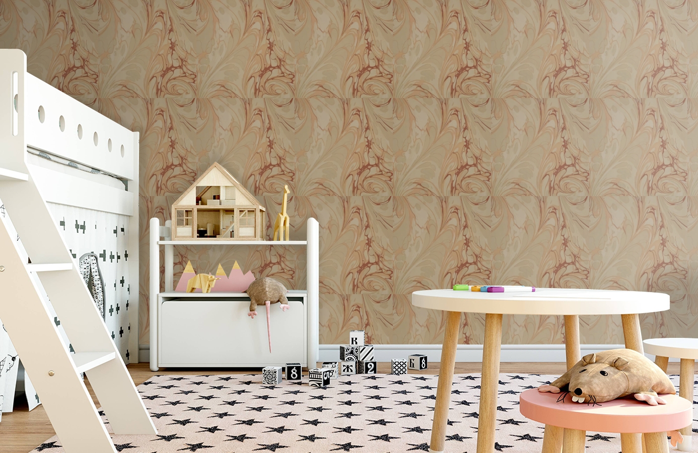 Обои Marble-Coral-Wpcw15936736 фото в интерьере детская