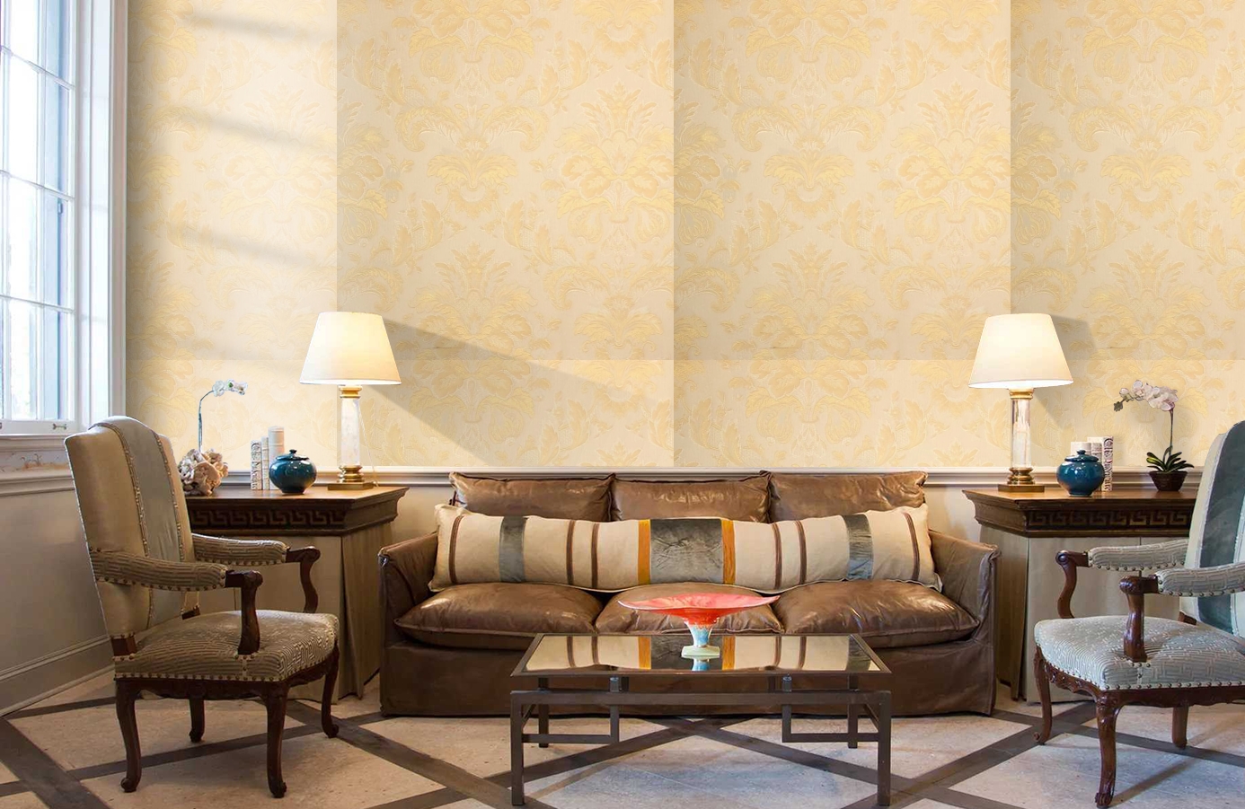 Обои Bergamo Honey-103 фото в интерьере кабинета