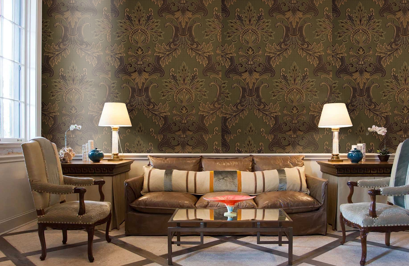 Обои Milano Bronze-81 фото в интерьере кабинета