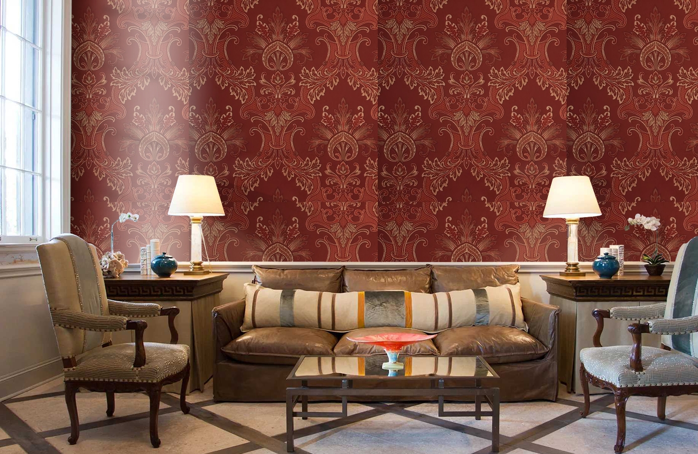 Обои Milano Rubino-131 фото в интерьере кабинета