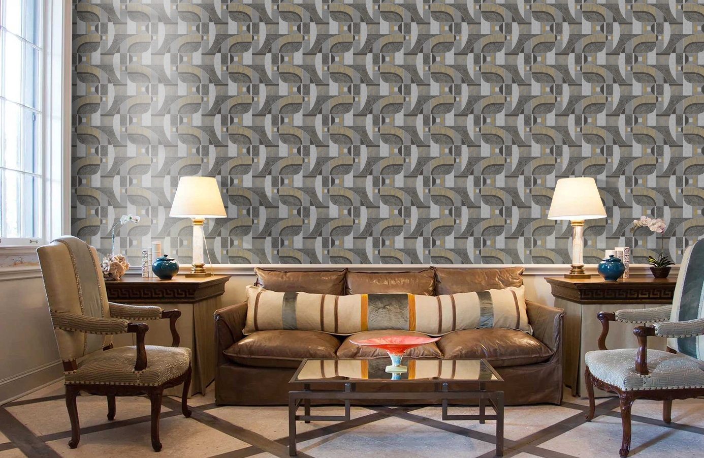 Обои 7010-5 фото в интерьере кабинета