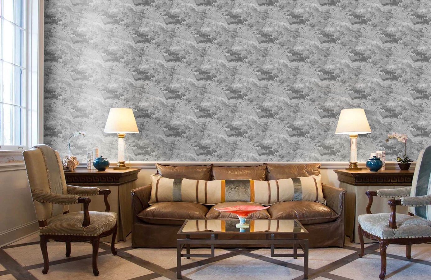 Обои 7012-4 фото в интерьере кабинета