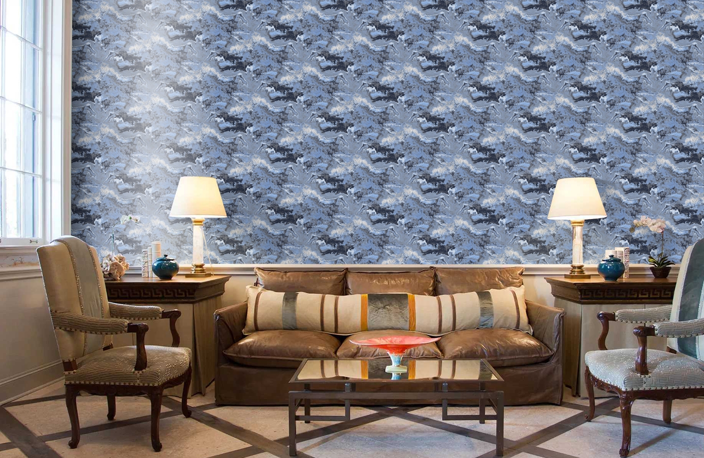 Обои 7012-6 фото в интерьере кабинета