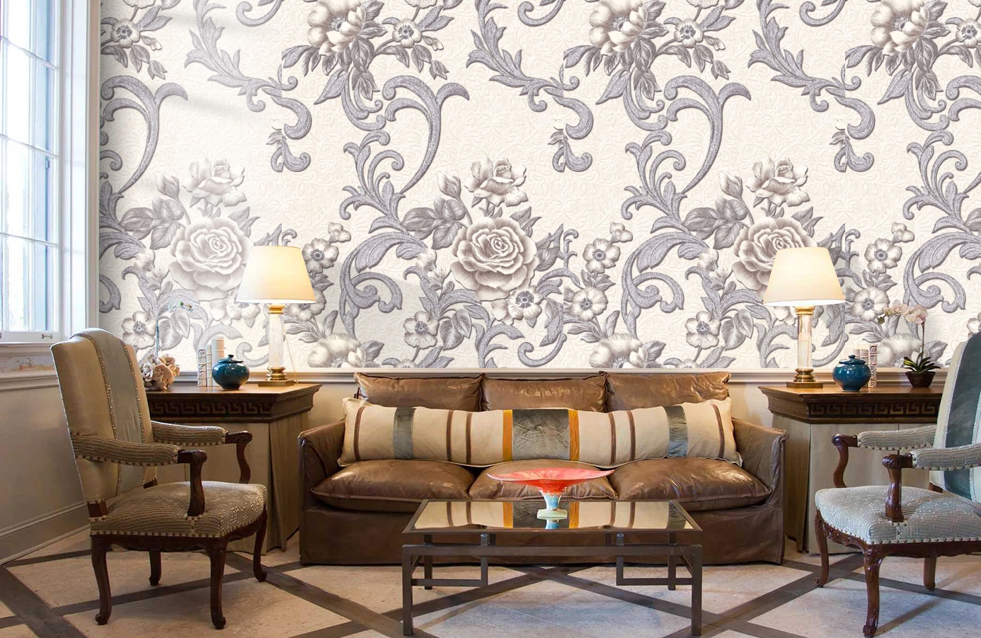 Обои 1069-01 фото в интерьере кабинета