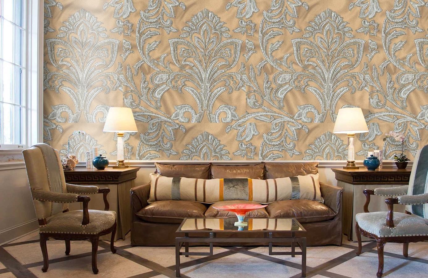 Обои 1117-05 фото в интерьере кабинета