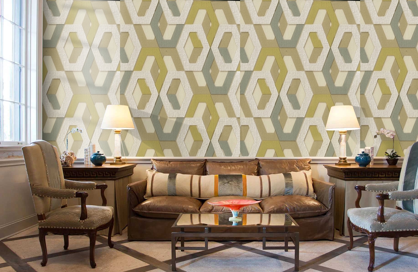 Обои 1137-05 фото в интерьере кабинета