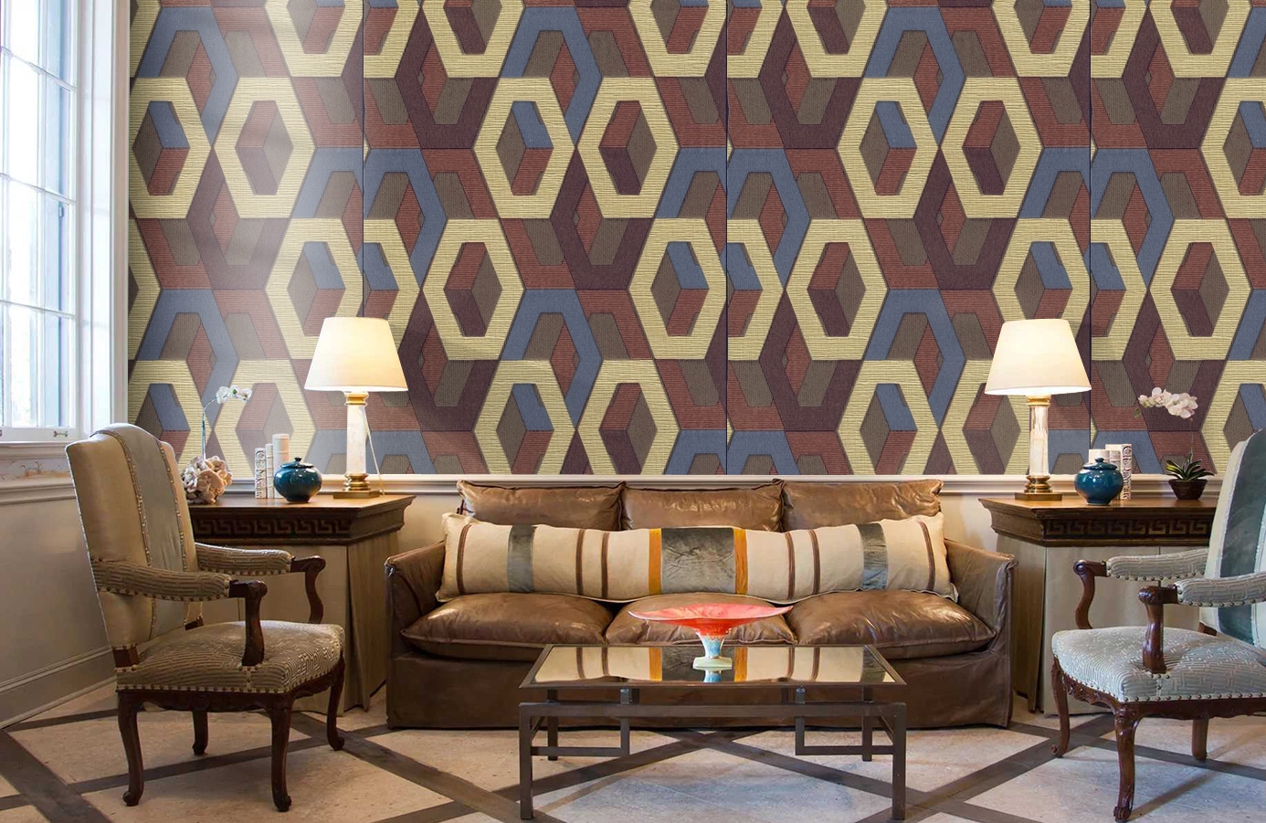 Обои 1137-07 фото в интерьере кабинета