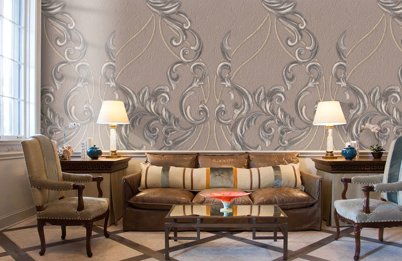 Обои 1153-12 фото в интерьере кабинета